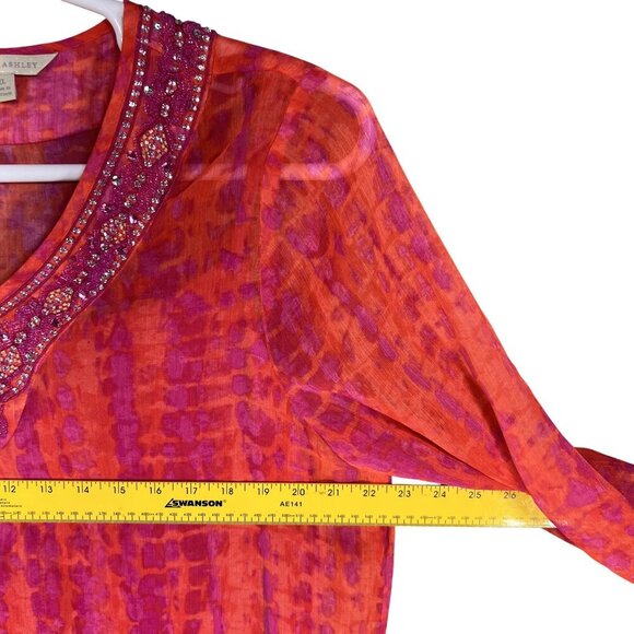 Laura Ashley New Women XL Tie Dye Chiffon Top Jeweled Artsy Blouse Hippie Groovy - Picture 9 of 16